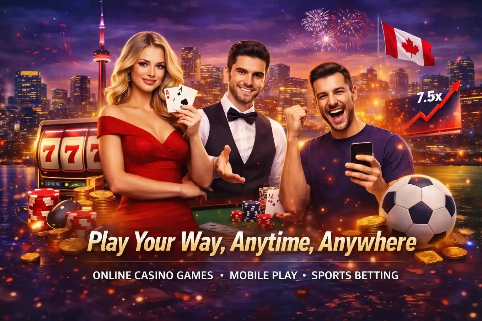 Casino Players Canadian players enjoying cards slots and sports betting on mobile