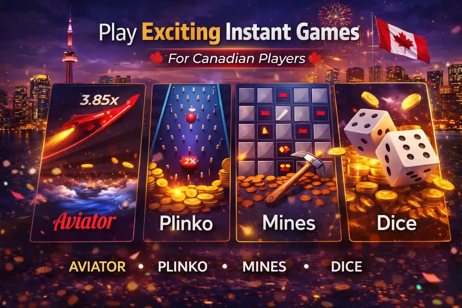 Instant Games Aviator plinko mines and dice instant games for Canadian players