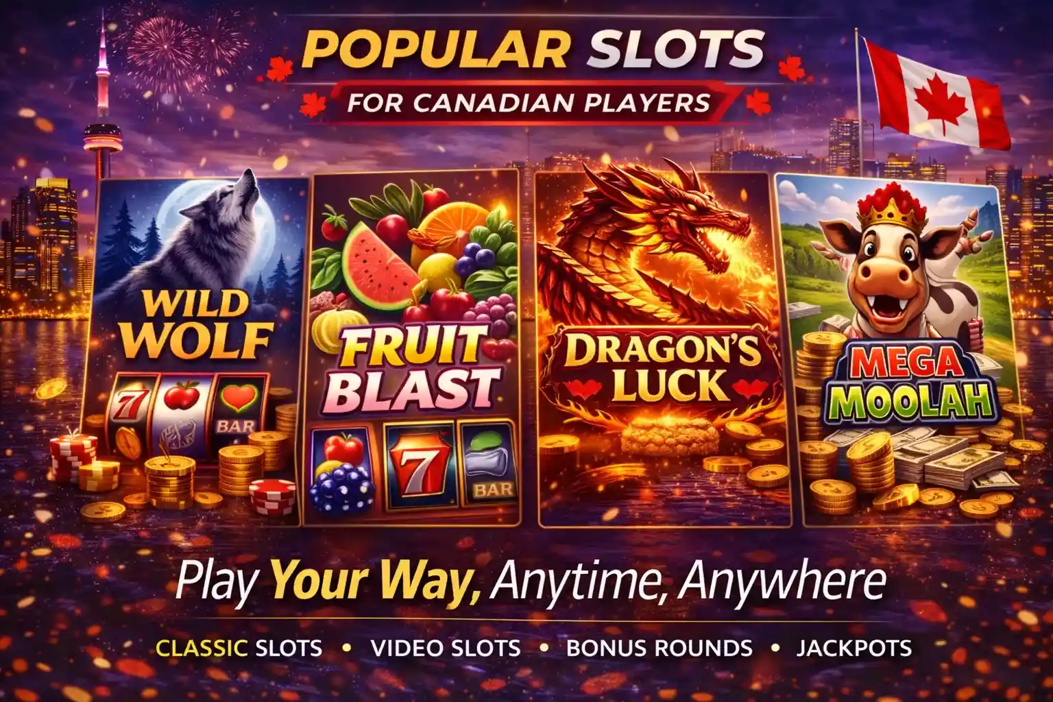 Popular Slots Popular slot games collage for Canadian players with jackpot symbols